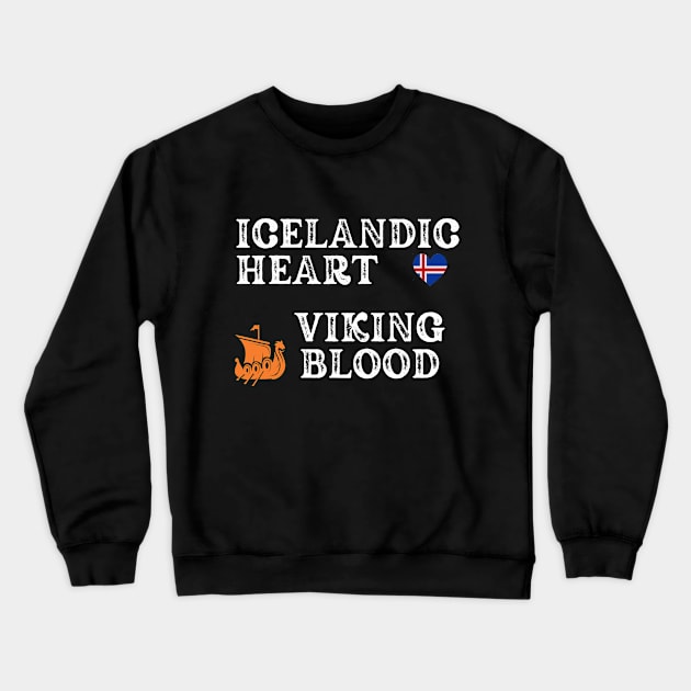 Icelandic Heart Viking Blood. White text,  Gift ideas for historical enthusiasts. Crewneck Sweatshirt by Papilio Art